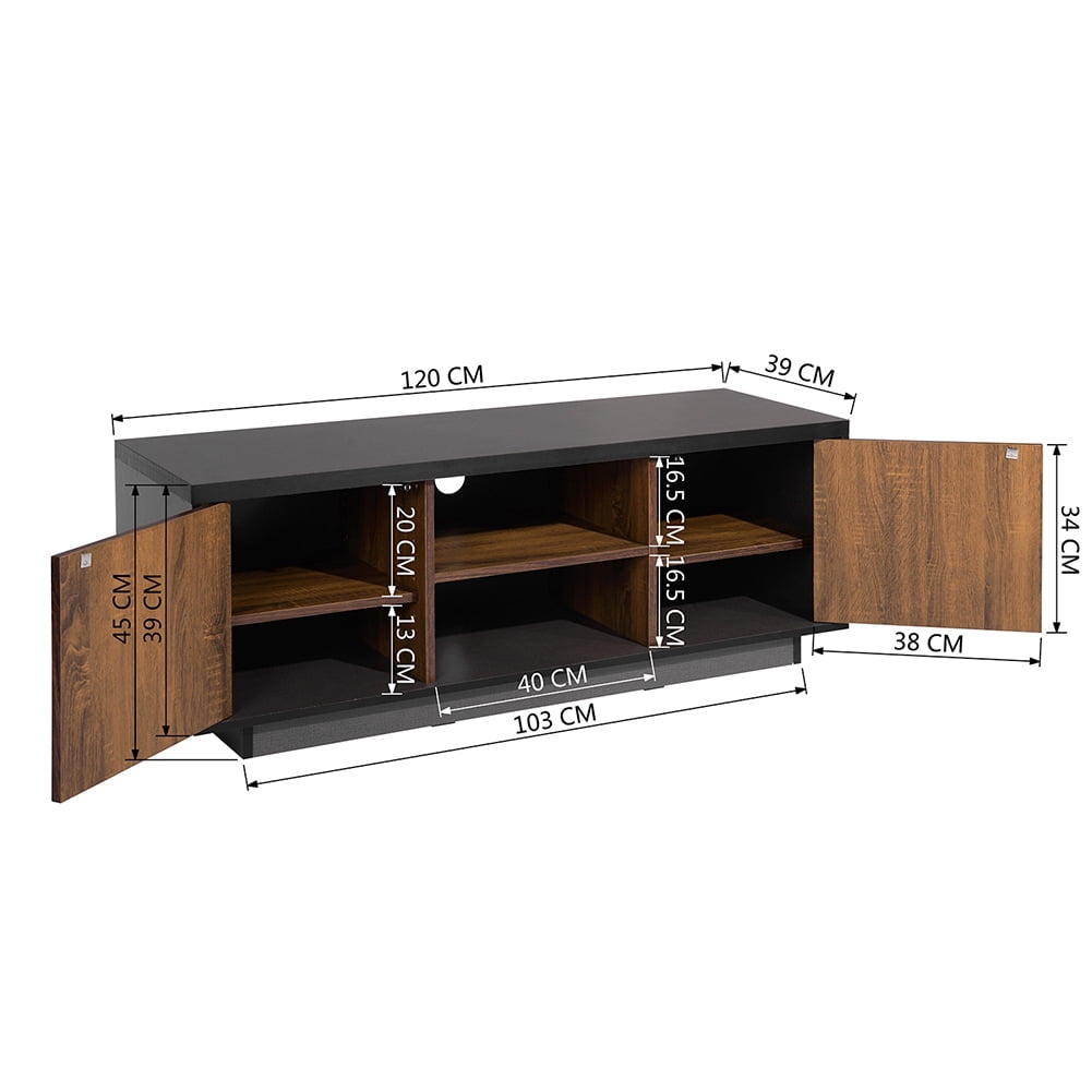 62" Media Console Wood TV Stand, Mid-Century Modern Console TV Console with 2 Door, Walnut