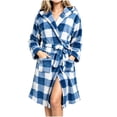 thumbnail image 7 of SELONE Hooded Robes for Women Plus Size Two-Sided Fleece Bathrobe Lace up Plaid Long Sleeve Towel Robe Home Nightwear, 7 of 7