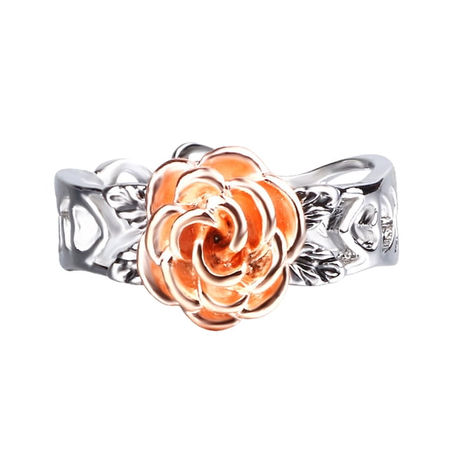 Kcodviy Hollow Out Rose Ring Rings Antique Electroplated Flower Women's Small Rings Ring in Five Sizes Men Rings Adjustable Ring Set Hand Rings
