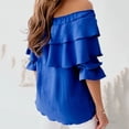 thumbnail image 3 of Women's Off Shoulder Ruffle Trendy Summer Fashion Long Sleeve Blouse Sexy Dressy Casual Outfits Layered Tops Blue S, 3 of 6