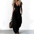 thumbnail image 2 of JULMCOMO Jumpsuits for Women Deep V Neck Button Front Sleeveless Summer Jumpsuits Wide Leg Casual Baggy Outfits with Pockets Black M, 2 of 5