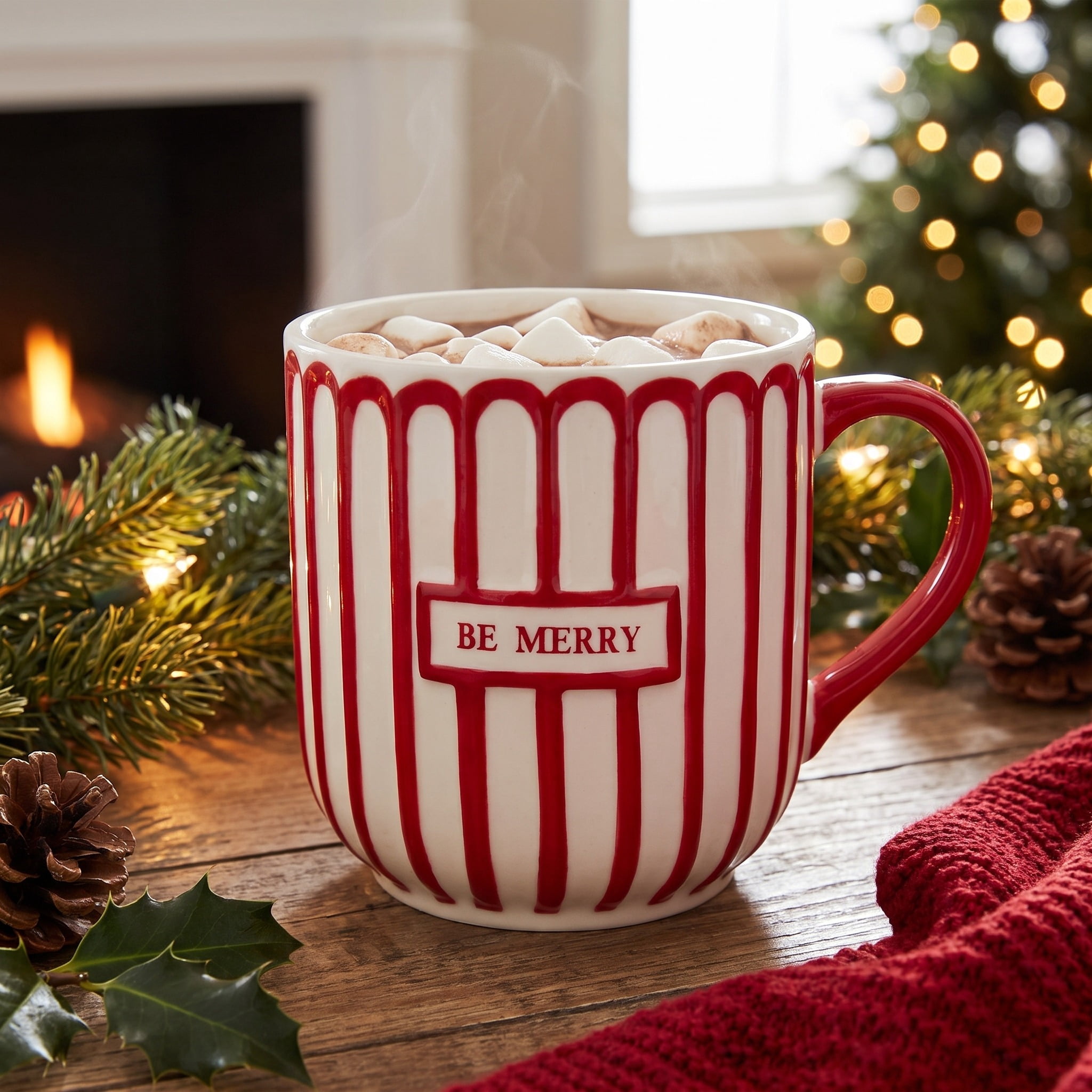 Be Merry Ceramic Pot Christmas Decoration, Red and White, 4.5", by Holiday Time
