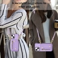 thumbnail image 5 of Wallet Case for iPhone 13, Classic Lychee Texture PU Leather Purse Case with Accordion Card Slots, Protective Crossbody Flip Cover with Zipper Shoulder Strap Lanyard for iPhone 13, Purple, 5 of 8