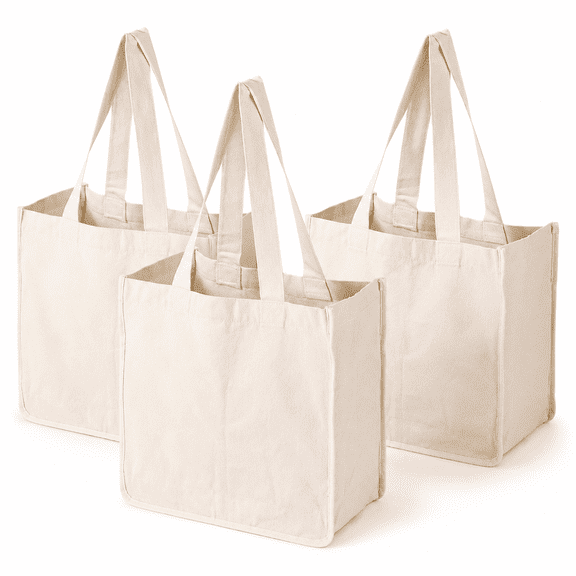 Large Reusable Grocery Tote Bags with 6 Inner Pockets Multipurpose Shopping,Store,Camping & Outdoor Bags 3-Pack
