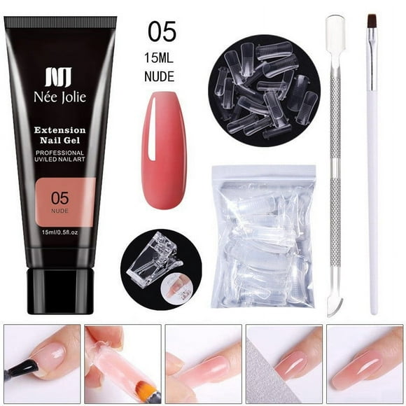 Poly Extension Gel Nail Kit, Clear Builder Jelly Gel Nude Poly Nail Enhancement Trial French Kit With Mini Nail For Nail Art Kit Nails 15ml