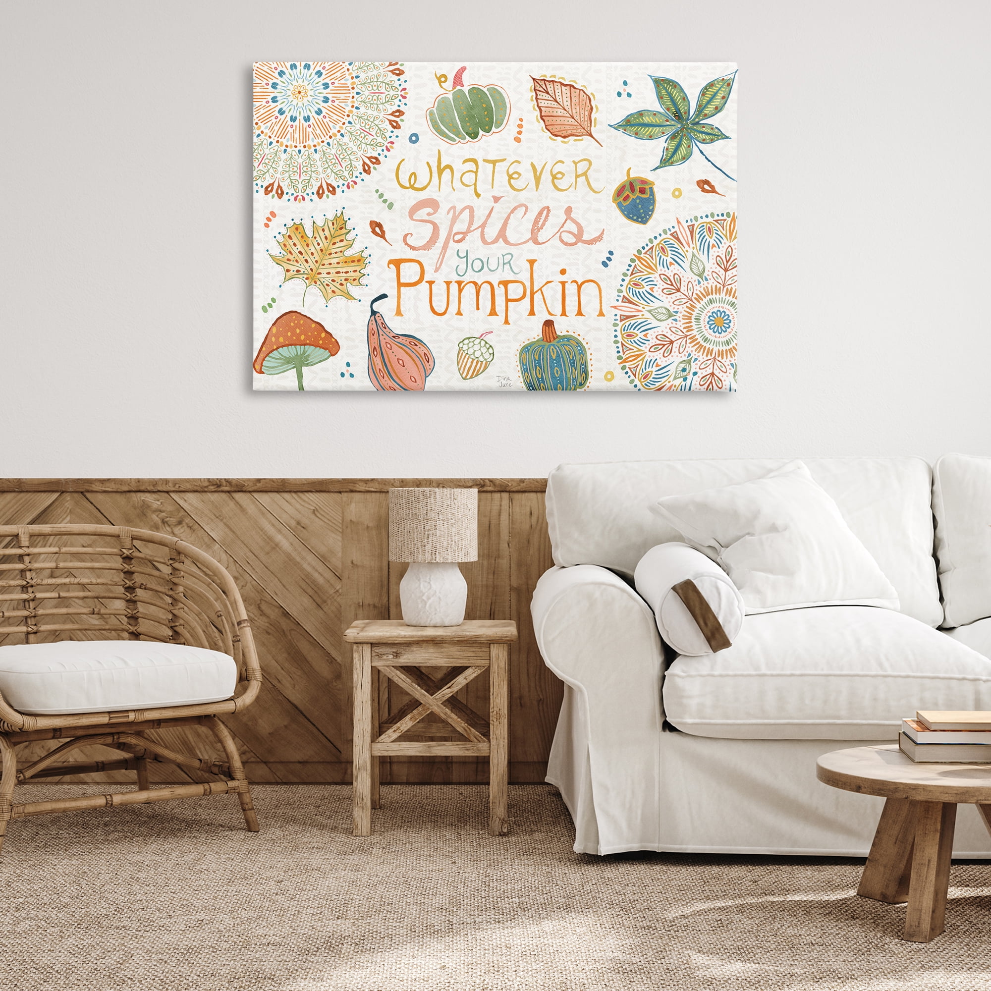 Stupell Industries Whatever Spices Your Pumpkin Holiday Painting Gallery Wrapped Canvas Art Prints Wall Art, 45 x 30