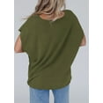 thumbnail image 4 of SHEWIN Womens Tops Plus Size T-Shirts Short Sleeve V Neck Lace Loose Fit Oversized Spring Summer Blouse Green, 4 of 6
