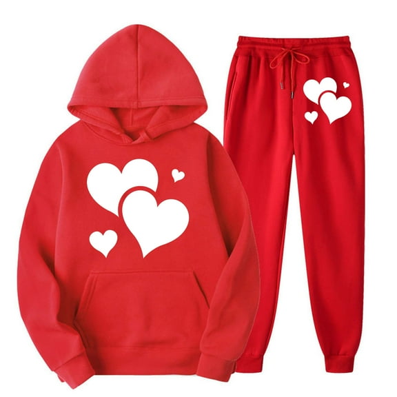 Busydd Two Piece Sets for Women Fall Casual Heart Print Sweatsuits Loose Oversized Hoodies and Drawstring Sweatpants with Pockets Fashion Travel Vacation Outfits for Women