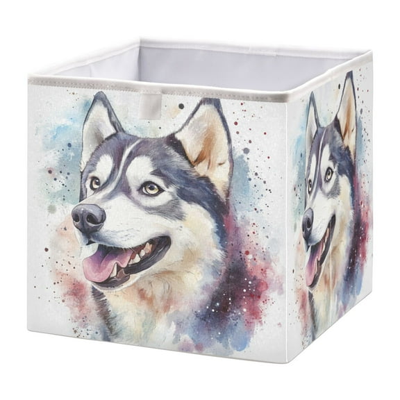 Cabinet Storage Basket 11.02x11.02x11.02 Inches Storage Box Foldable, Storable and Easy to Assemble ，Open Home Storage Bins ，Closet Storage Bins Cute Husky Dog