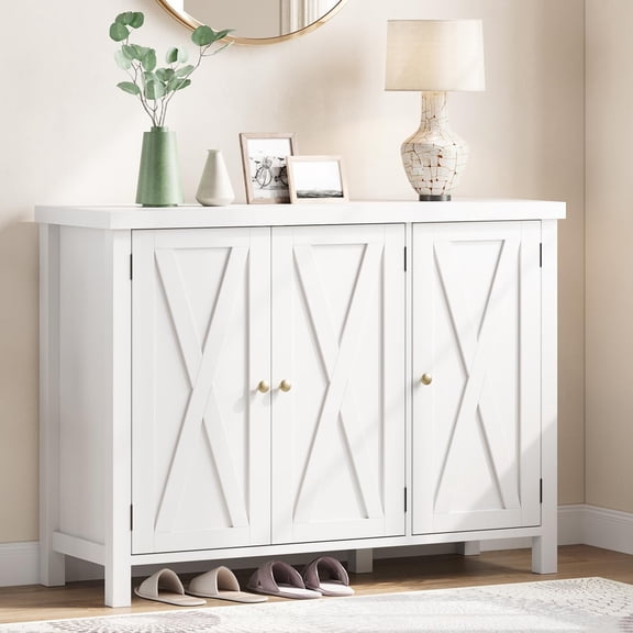 Ataucjin Shoe Cabinet with Doors, Farmhouse 35'' Tall Shoe Storage Cabinet for Entryway, 4-Tier Shoe Cabinet with Storage, Large Shoe Organizer Cabinet for Hallway, White
