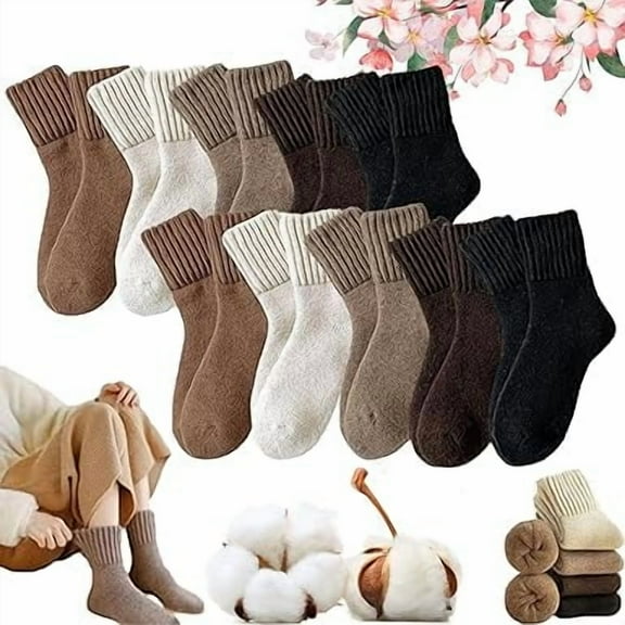 Kesuv Fall Socks, Kesuv 5 Pairs Women's Solid Mid-calf Socks, Womens Solid Mid Calf Socks, Winter Soft Thermal Cotton Knit