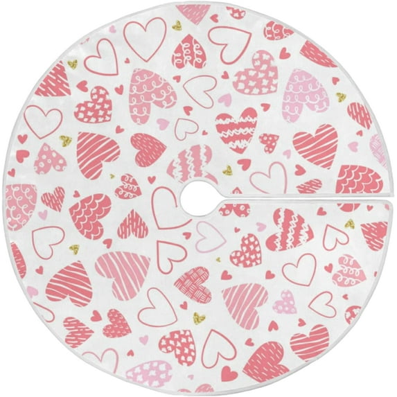 FMSHPON Valentine's Mother's Day Hand Drawn Hearts Xmas Christmas Tree Skirt Stand Mat for Holiday Party Decoration Indoor Outdoor 36 inches