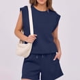 thumbnail image 4 of LSONABXA Dark blue Baseball Caps for Women Under $15 Women's Cap Sleeve Crewneck Top & Drawstring Short Outfit Two Piece Set T Shirt And Short, 4 of 6