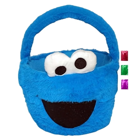 Sesame Street Cookie Monster Plush Easter Basket 1Pc, 10 Inch Soft Blue Basket for Egg Hunt Gift Basket Party Favor Holiday Storage Kids Easter Christmas Birthday Gifts w/ Snoep in Beperkte Oplage