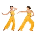 thumbnail image 5 of TiaoBug Girls Latin Dance Outfits Sequin Tassels Crop Top with Fringe Pants Cha Cha Tango Performance Wear Gold 14, 5 of 6