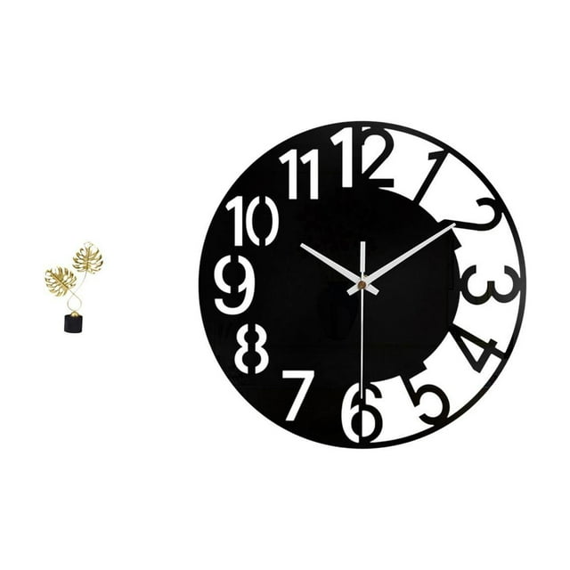 Figura Decorativa De Hoja De Hierro Y Reloj De Pared Silencioso De Acrílico. Obra De Arte Coleccionable Para Escritorio, Armario, Oficina, Hogar, Hotel O Baño.