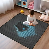 WOBOGO Dark Wolf Blue Wave Baby Playmats Extra Large Waterproof Rollable Activity Pads for Toddlers 50×50inch