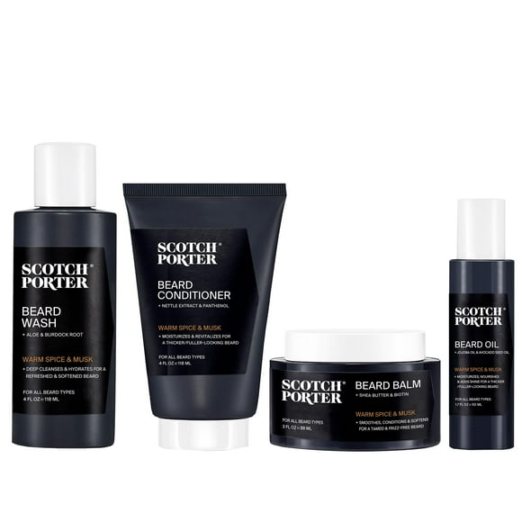 Scotch Porter Beard Kit â Cleanse, Moisturize, Soothe & Style Coarse, Dry Facial Hair for a Fuller/Healthier-Looking Beard â Includes Wash, Conditioner, Oil & Balm