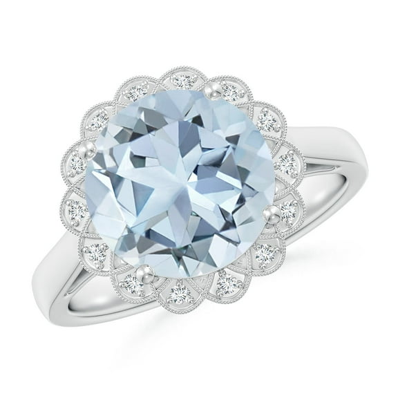 ANGARA Natural 3.2 ct Aquamarine Scalloped Halo Ring in 14K White Gold for Women (Size-10mm) | March Birthstone, Birthday, Anniversary, Jewelry Gift for Women | Natural Aquamarine Ring