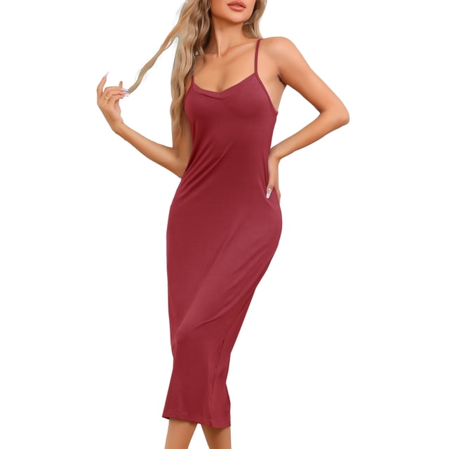Noche de inspiración para mujeres, camisón ajustable con tirantes de espagueti, vestido de dormir de modal en color rojo
