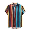 thumbnail image 2 of Hvyesh Mens Cotton Linen Shirts Classic Retro Stripes Graphic Tees Short Sleeve Summer Shirt Button Down Lapel Dressy Casual Shirt Blouse Sales Today, 2 of 9