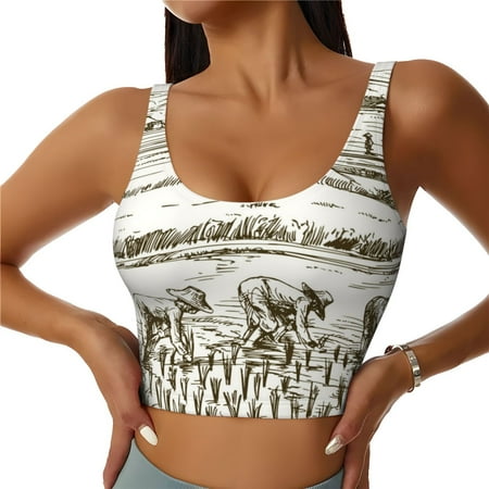 Jgfou Rice Harvest Print Womens Sports Bra - Padded Workout Sports Bras Crop Tank Top