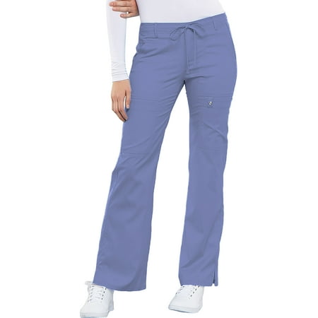 

Cherokee Luxe Women Medical Scrubs Pant Low Rise Flare Leg Drawstring Cargo 21100 XS Ciel
