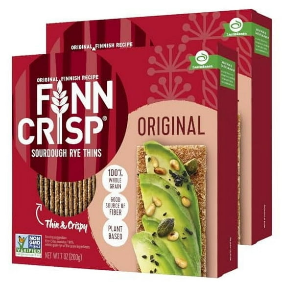 Finn Crisps Original Rye Crispbread 7oz | Thin, Crispy Rye Flatbread Crackers | Multipack of Authentic Finnish Sourdough Crispbread | Whole Grain Rye Crackers [2 Boxes x 7oz]