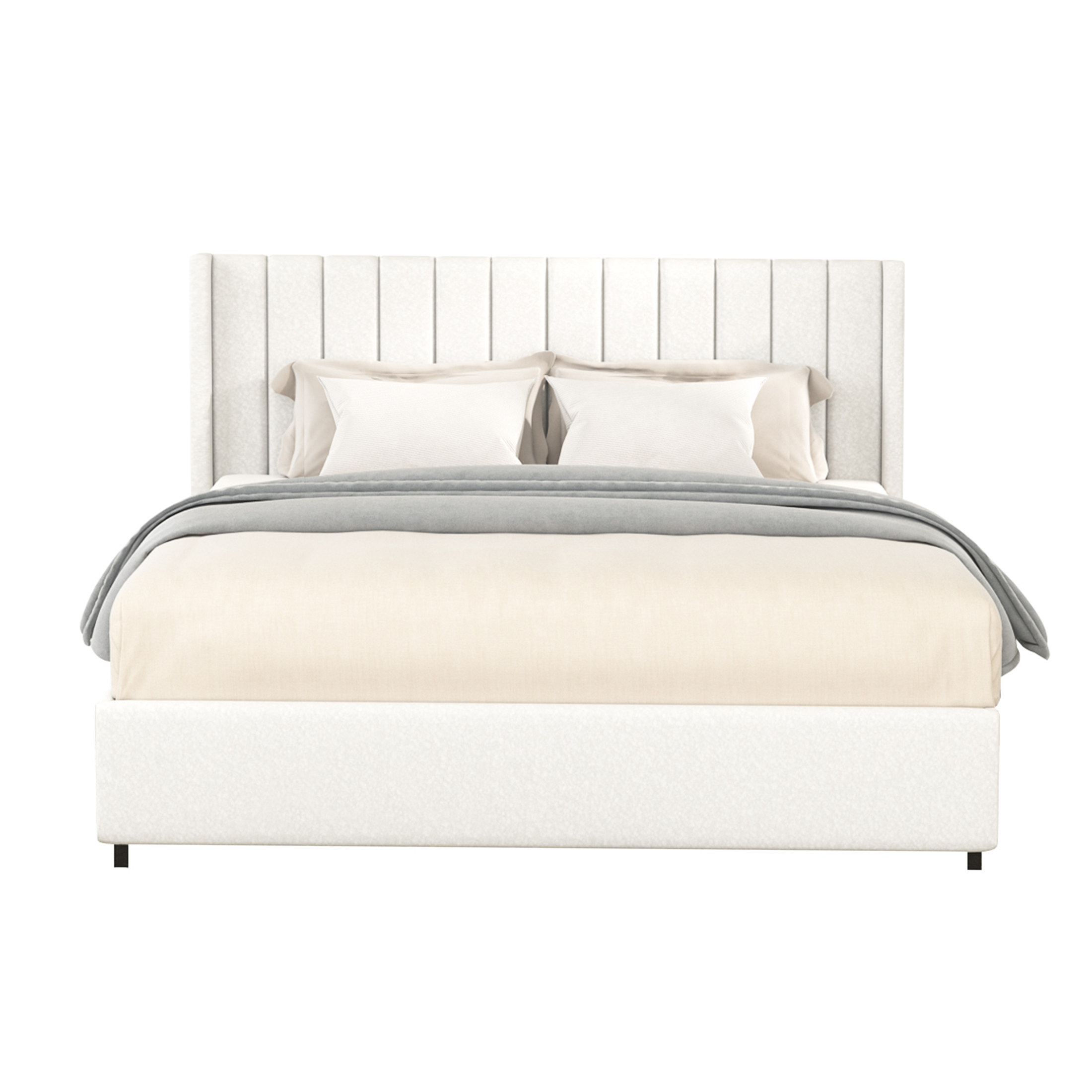 JERFIT Ivory Queen Size Upholstered Storage Bed Frame with 4 Large Drawers, Wingback Headboard Wood Slat Support, No Box Spring Needed
