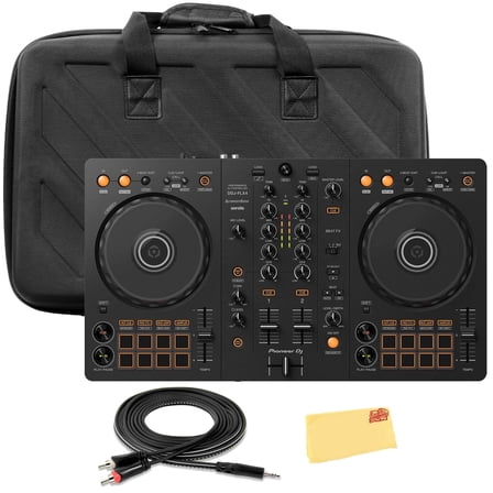 Pioneer DDJ-FLX4 2-Channel DJ Controller - Black Bundle with Case, TRS to RCA Breakout Cable, and Austin Bazaar Polishing Cloth