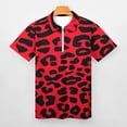 thumbnail image 3 of Red And Black Leopard Print Men Zipper T-shirt Summer Casual Short Sleeve T-shirt Top, 3 of 7