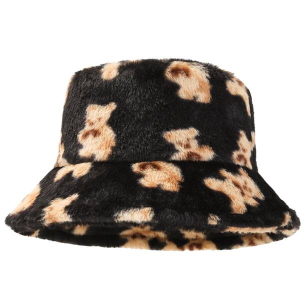 Gorro de felpa de invierno, gorro de pescador de piel sintética para mujer