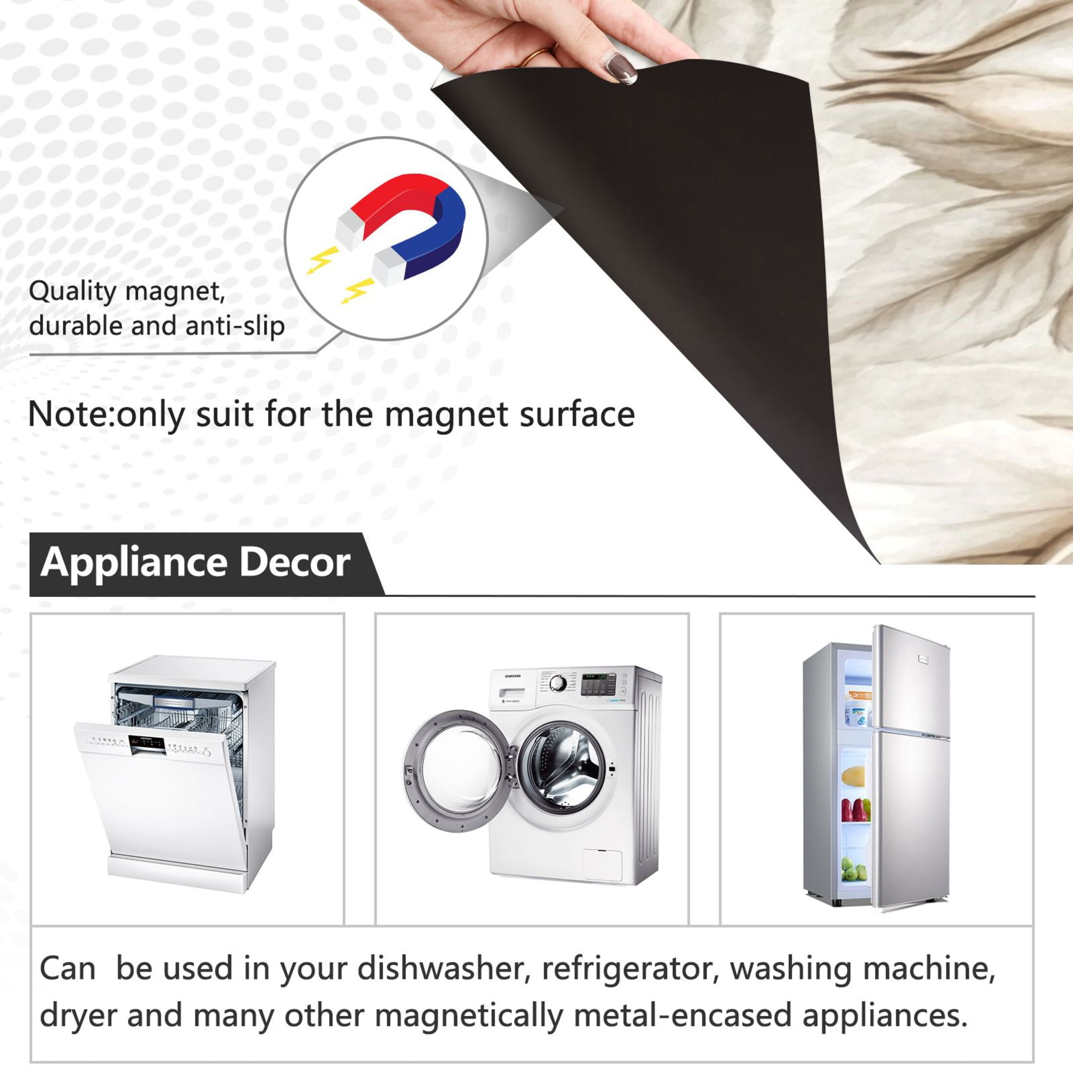 Dishwasher Magnetic Sticker 23x26 Inch Refrigerator Magnetic Sticker Washing Machine Magnetic Sticker Kitchen Panel Magnetic Sticker Home Decor Cartoon White Flowers Seamless
