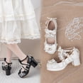 thumbnail image 4 of SACFOF Women's Kawaii Shoes Cross Strap Pumps Cute Ankle Strap Mary Jane Shoes Wedding Lace Mid Chunky Heel Pumps, 4 of 6