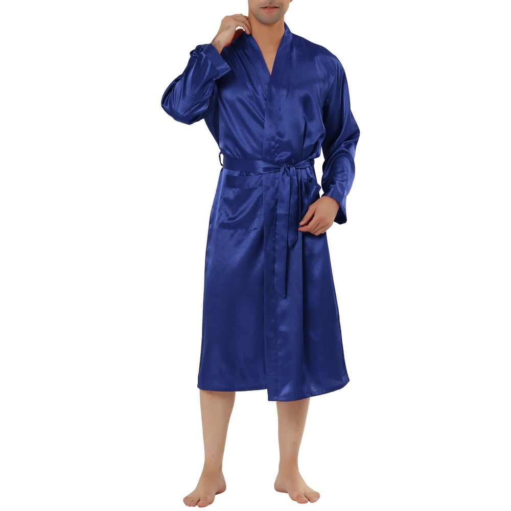 Unique Bargains - Men's Satin Robe Sleep Nightdress Long Sleeve ...