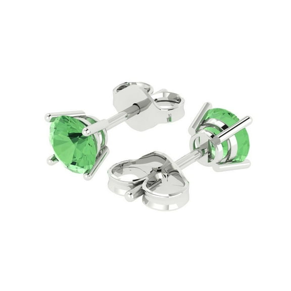 2 Ct Round Cut Studs Green Crystal 14K White Solid Gold Everyday Dainty Earrings Push Back
