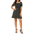 thumbnail image 2 of Allegra K Women's Puff Sleeve Back Smocked Sweetheart Neck Floral Ruffled Hem Dress, 2 of 6