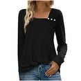 thumbnail image 2 of Womens Sweatshirt V-Neck Long Sleeve Solid T-shirt Casual Button Tops Black M, 2 of 6