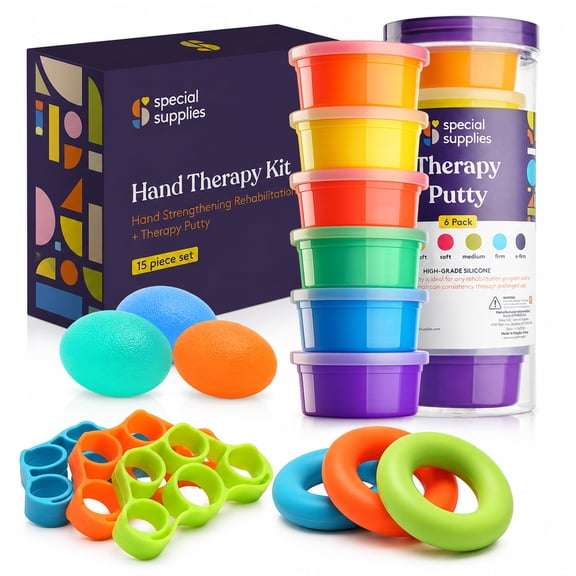 Special Supplies Physical Hand Therapy Putty Kit, Finger Exercisers, and Hand Strengtheners, Improve Grip Strength, Dexterity and Mobility (Set of 15)