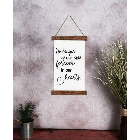 Wood Canvas Sign Wall Hanging, Forever In Our Hearts Memorial Wall Art 9x15-Inch