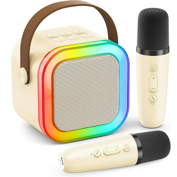 Ryhampaper Portable Wireless Mini Karaoke Machine with 2 Microphones Bluetooth Speaker White