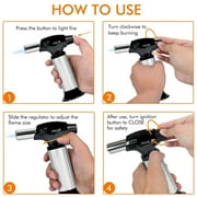 Culinary Butane Torch Lighters Kitchen Blow Torch for Cooking with Safety Lock & Adjustable Flame, Refillable Kitchen Torch & Cooking Torch for Creme Brule & Baking