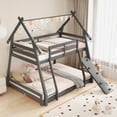 thumbnail image 4 of Costway Twin Over Queen Bunk Bed House Shaped Bed Frame with Climbing Nets and Ramp Gray, 4 of 10
