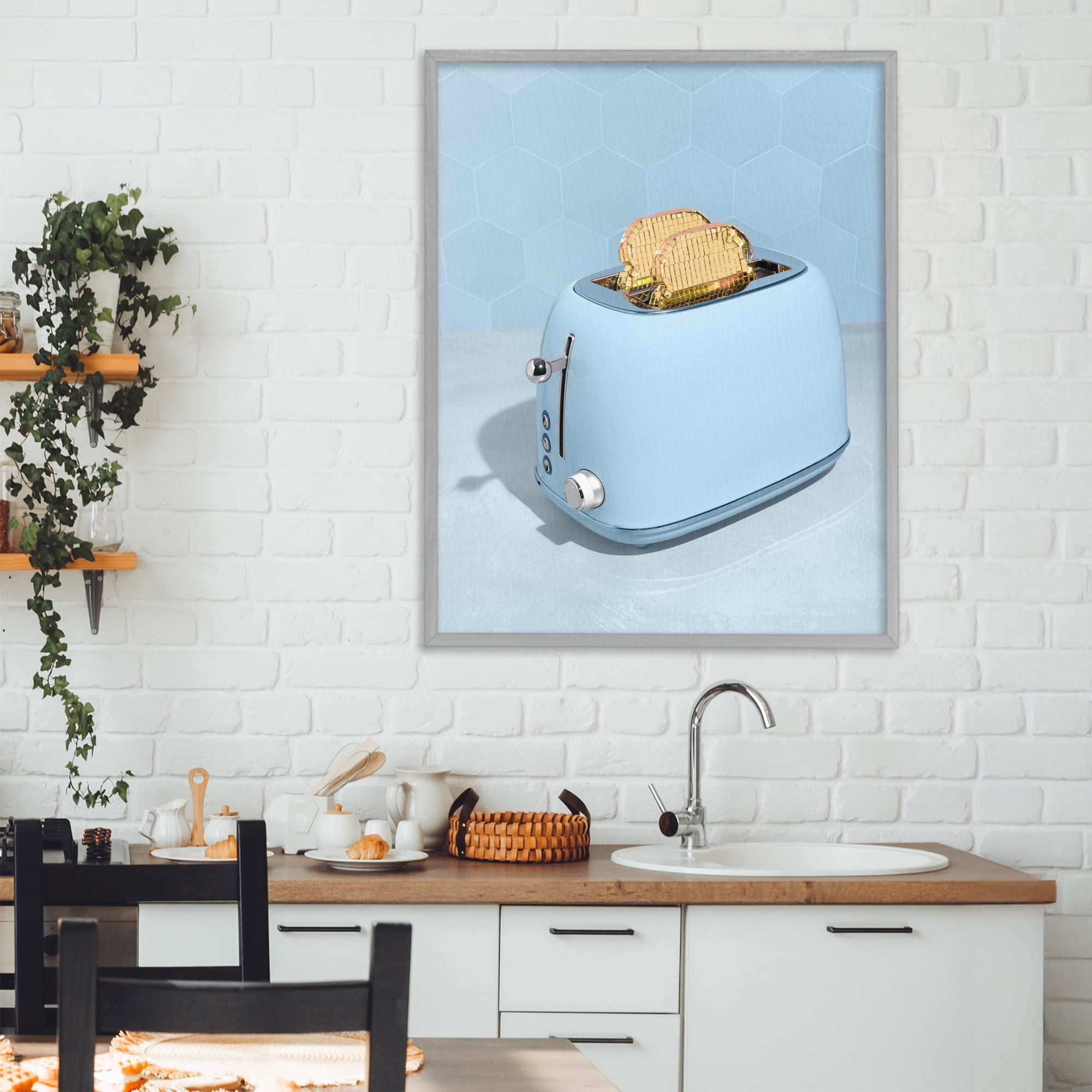 Stupell Industries Golden Disco Toaster Over Gray Framed Giclee Art, design by LISH Creative