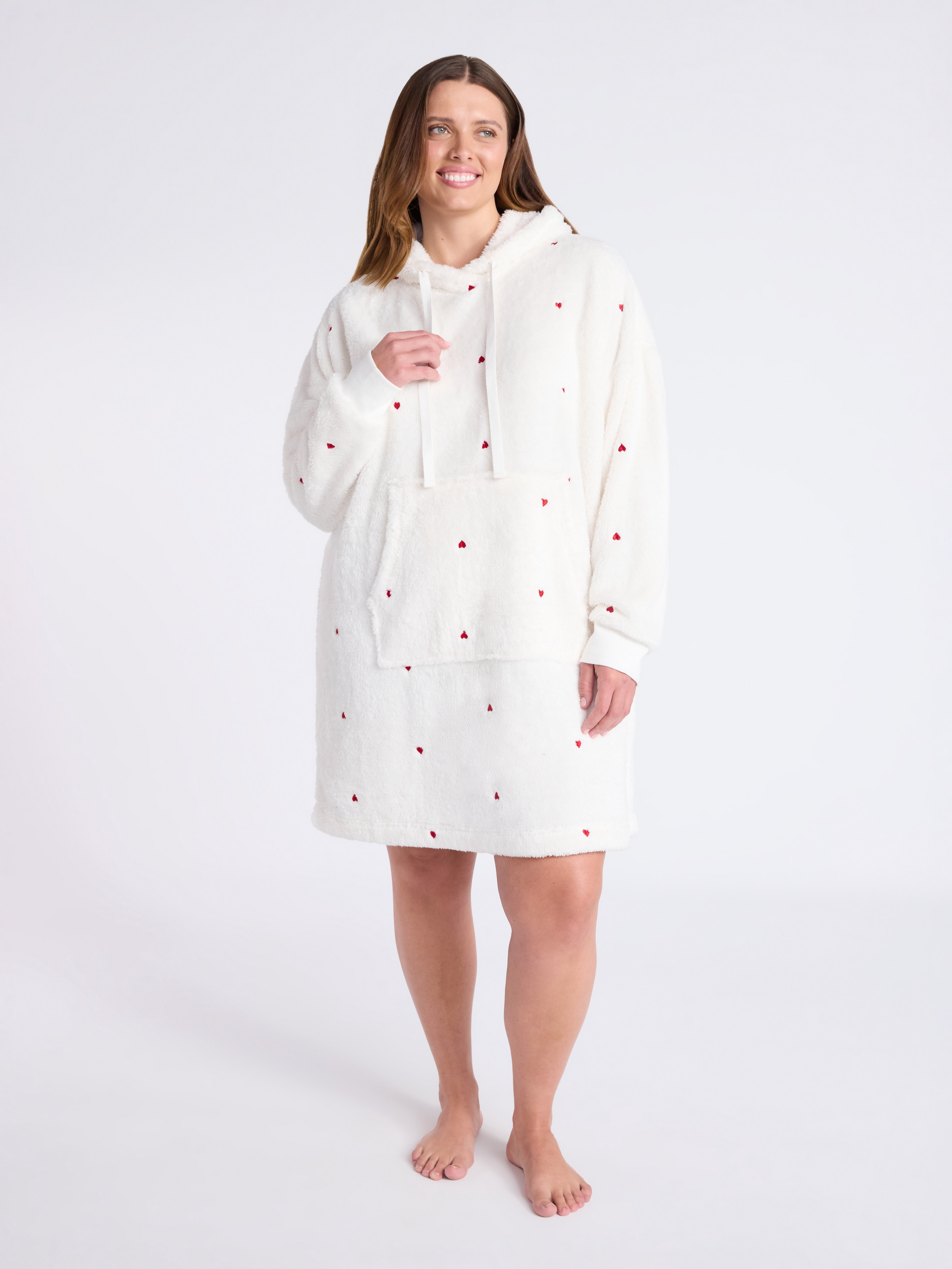 Joyspun Women's Oversized Hooded Plush Lounger, Size XS-3X