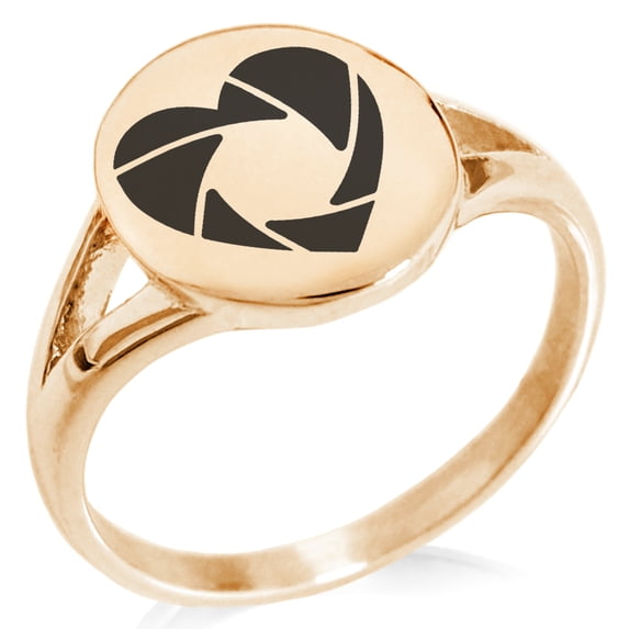 Stainless Steel Camera Shutter Heart Minimalist Oval Top Polished Statement Ring
