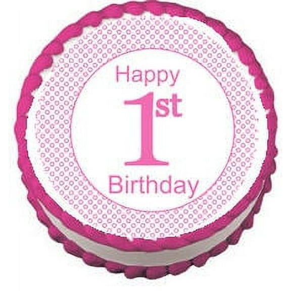 Pink Girls 1st Birthday Edible Frosting Photo Cake Decoration Cake Topper - Round Stars