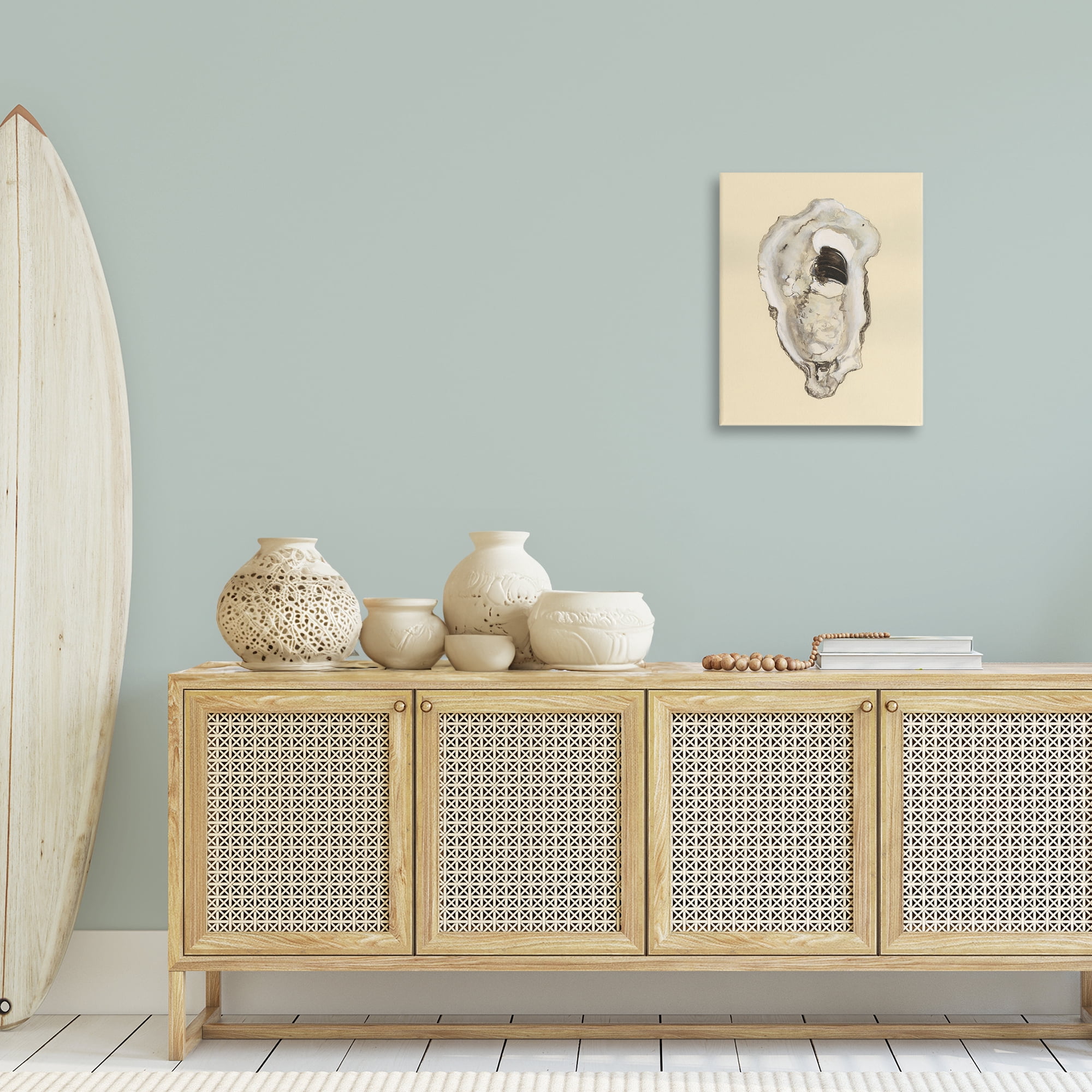 Stupell Industries Aquatic Oyster on Beige Nautical & Beach Painting Wrapped Canvas Art Print Wall Art, 16 x 20