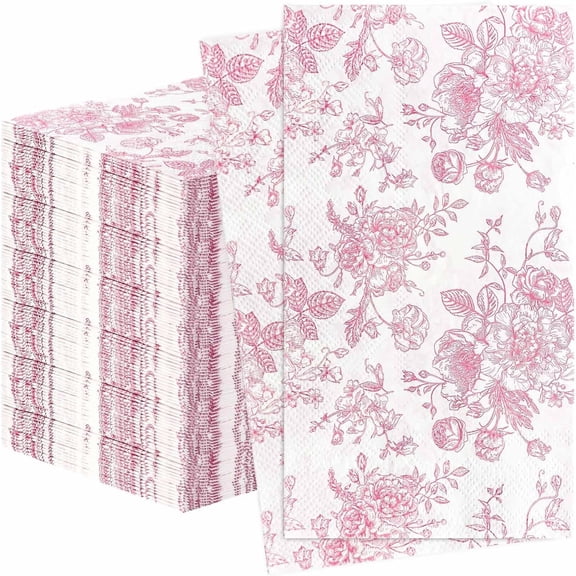 Pink Floral Dinner Napkins 3-Ply Flower Paper Napkins Disposable Guest Hand Towels for Bathroom Dinner Wedding Party