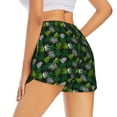 thumbnail image 3 of Xecao's Tropical Leaves1 for a double-layer running short for women, perfect for gym, tennis, and more, featuring a convenient pocket., 3 of 9